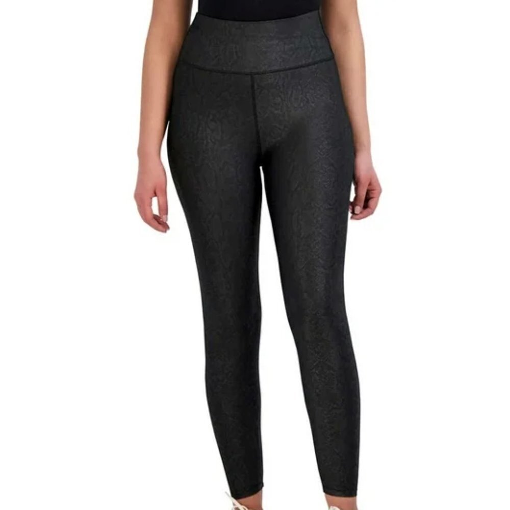 Sage Women’s size L Black Python Embossed High Waist Leggings Snake Print NWT